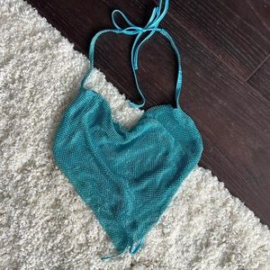 Meshki Daphne Diamante Halter Top - Aqua Blue